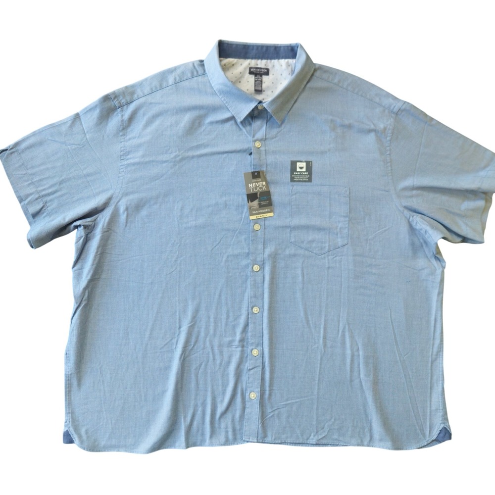 Van Heusen Button Down Mens 3XL Blue Never Tuck Easy Care Short Sleeve New!